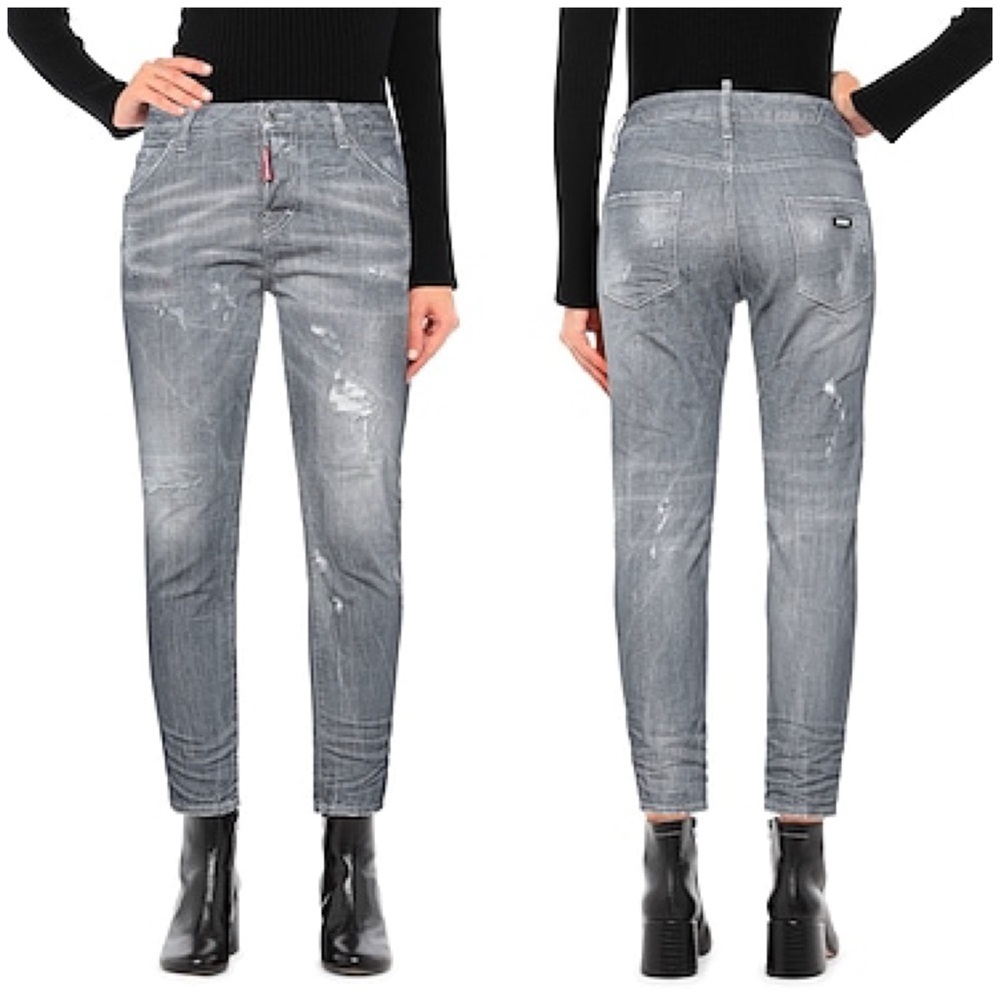 NWT Dsquared2 Medium Mid Rise Skinny Jeans Distressed Gray Denim Ankle Sz 40